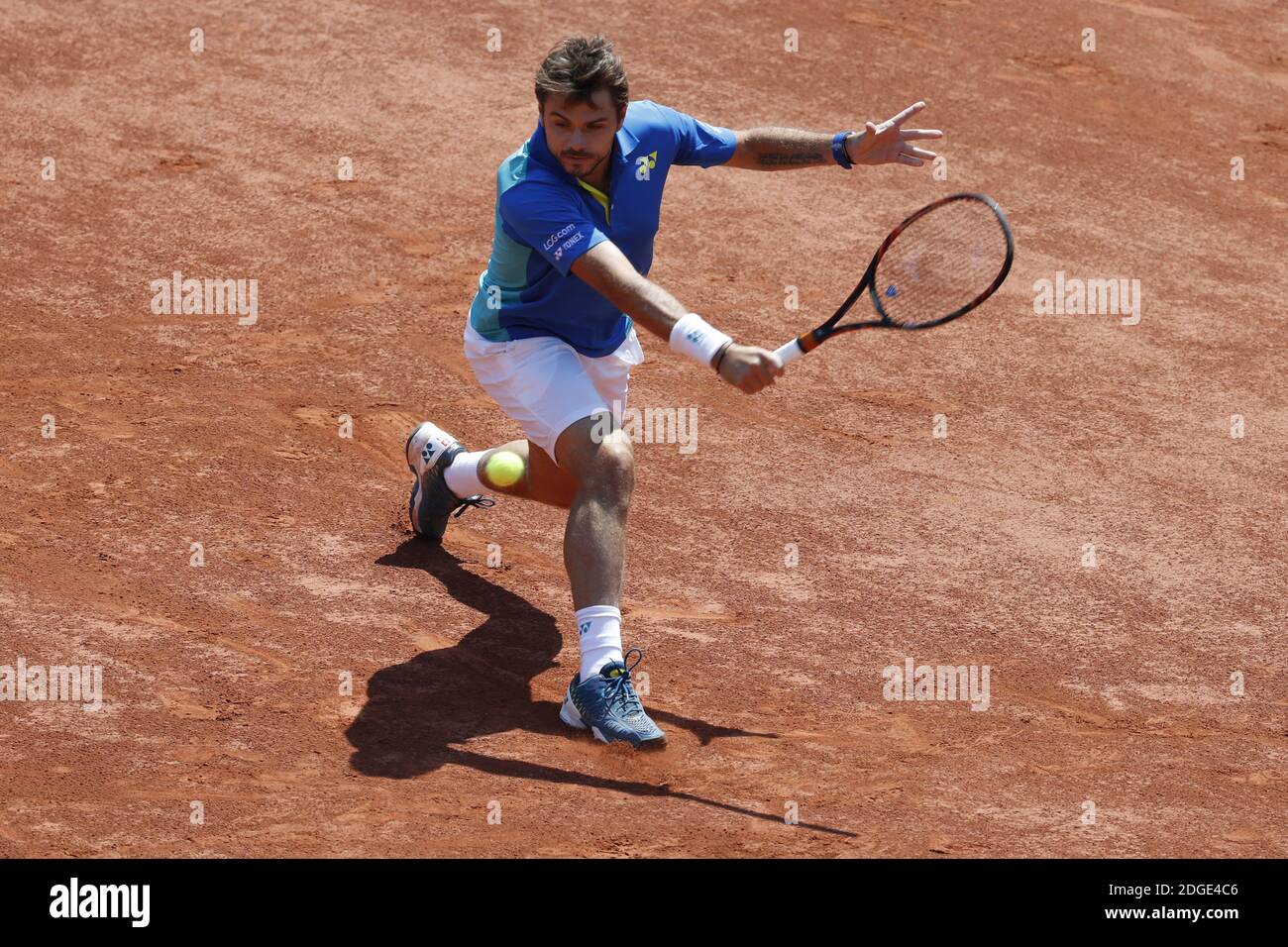 Switzerland's Stan Wawrinka playing in the second round of the 2017 ...
