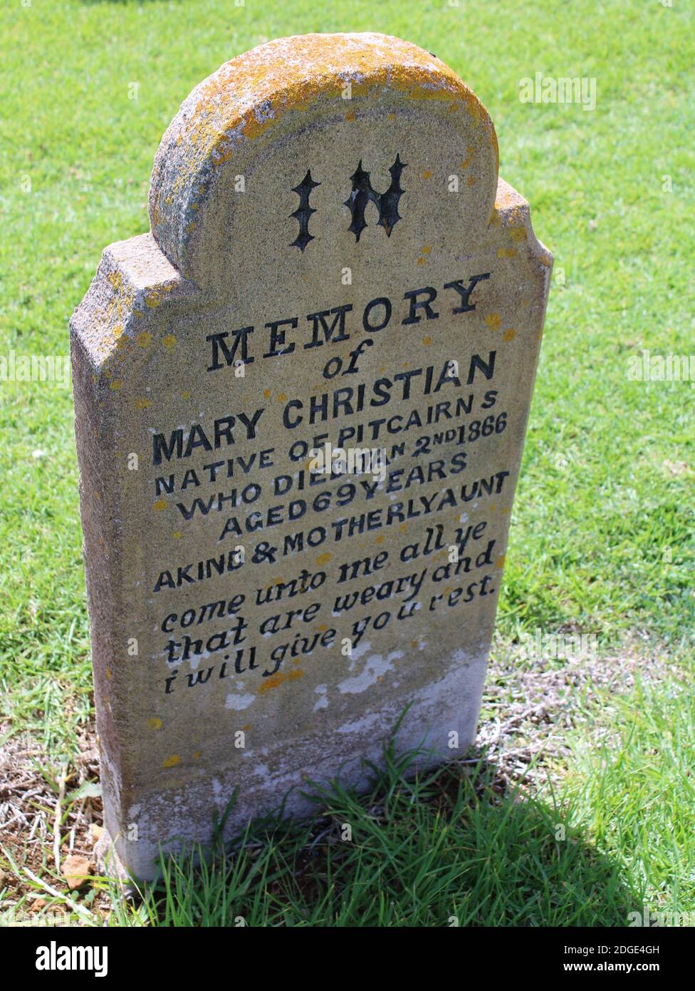 Norfolk Island, Pitcairn Settler's Grave, within Cemetery Reserve, in Kingston & Arthur's Vale Historic Area, World Heritage Area, Kingston. Stock Photo