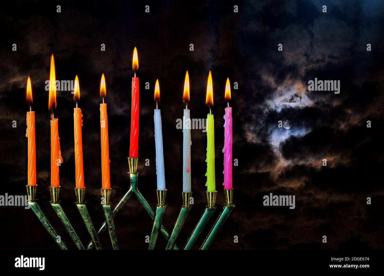 Chanukah Jewish holiday background with full moon in the evening