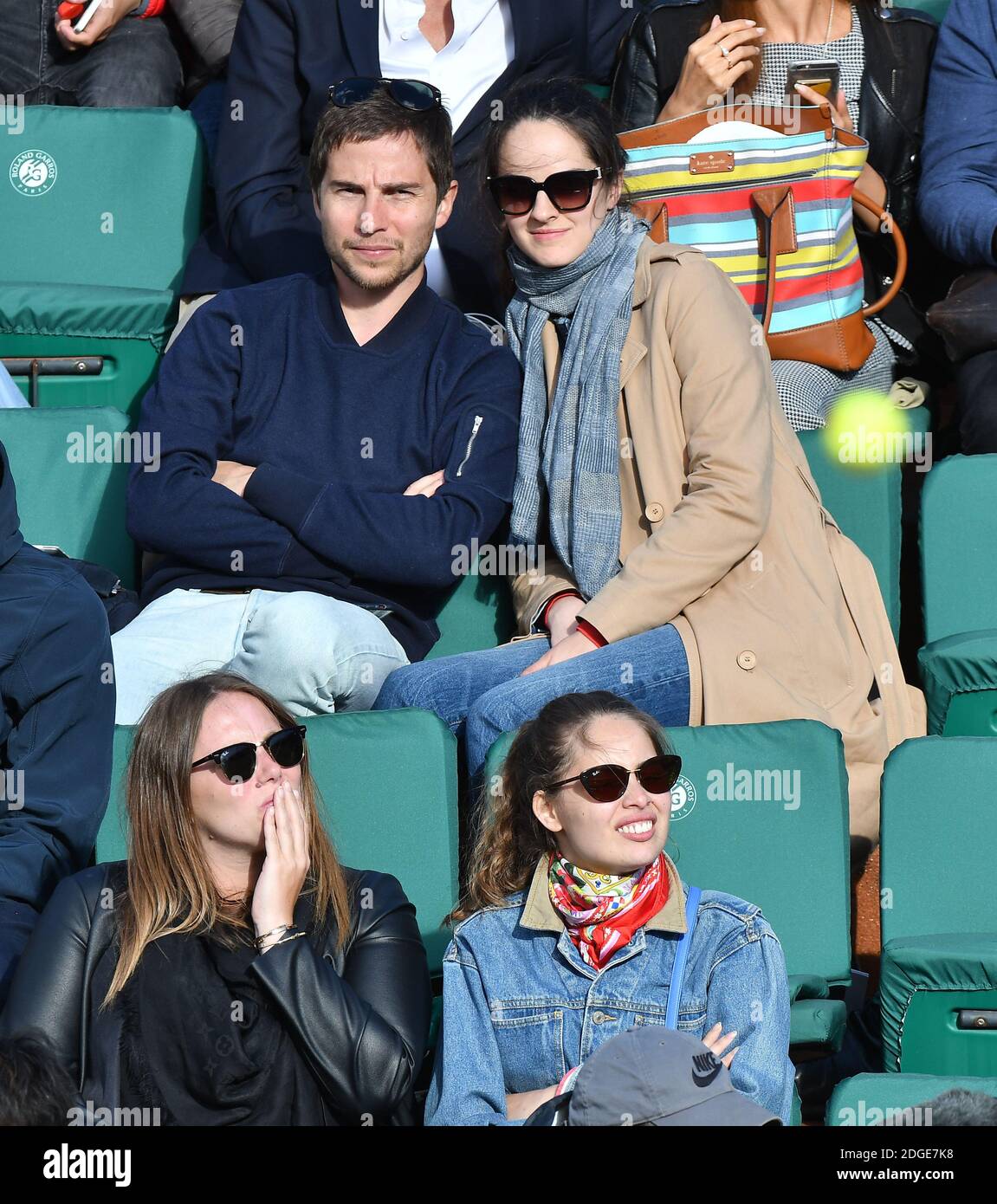 Actress Noemie Merlant and her boyfriend, Marie-Ange Casta and a friend  attend the 2017 French