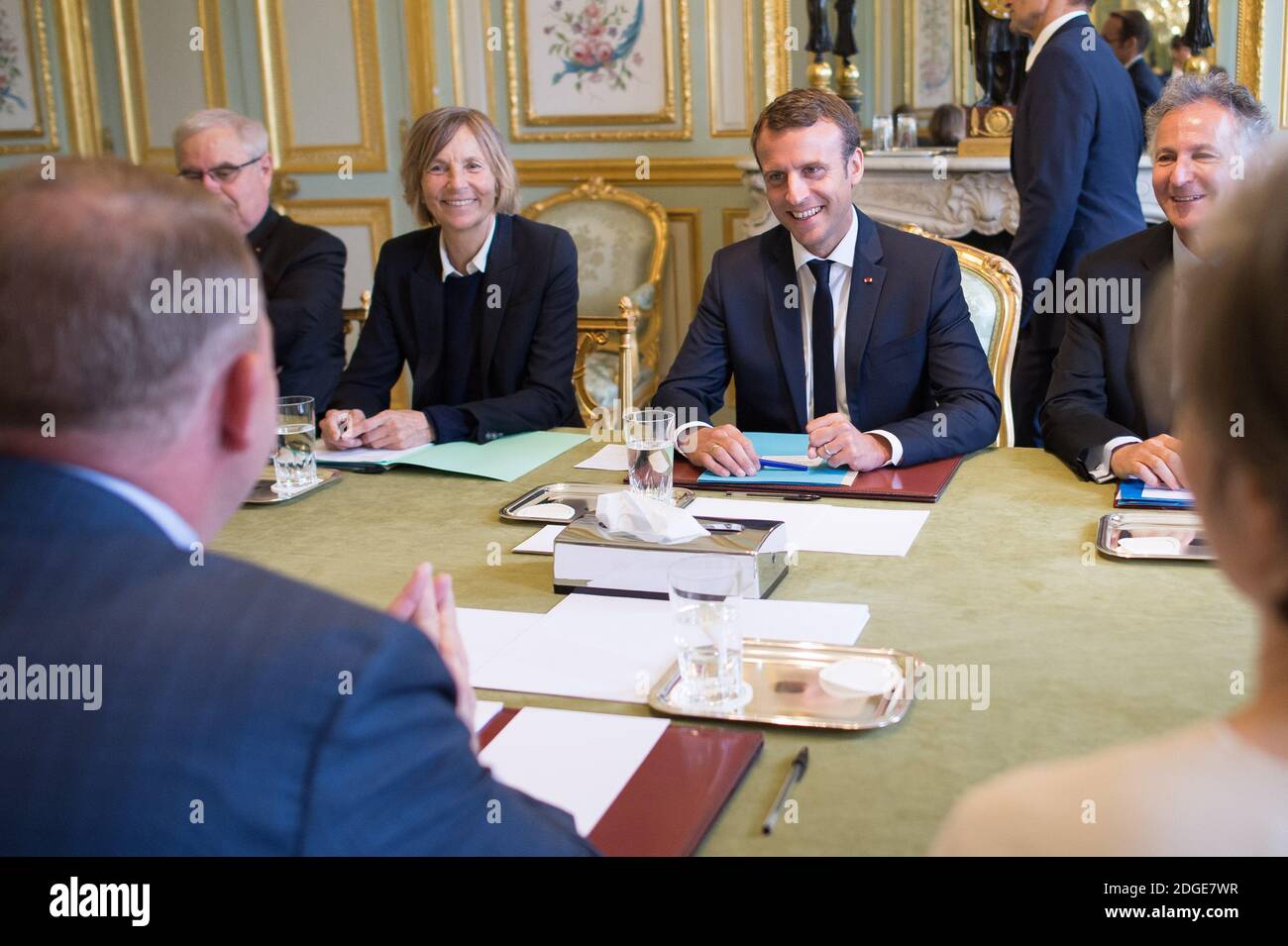 French president Emmanuel Macron meets Denmark's Prime minister Lars Lokke Rasmussen, on June 7, 2017 at the Elysee palace in Paris, France. Photo by Eliot Blondet/ABACAPRESS.COM Stock Photo