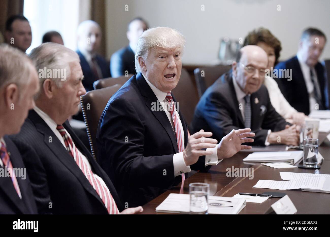President Donald Trump speaks during a Cabinet meeting in the Cabinet ...
