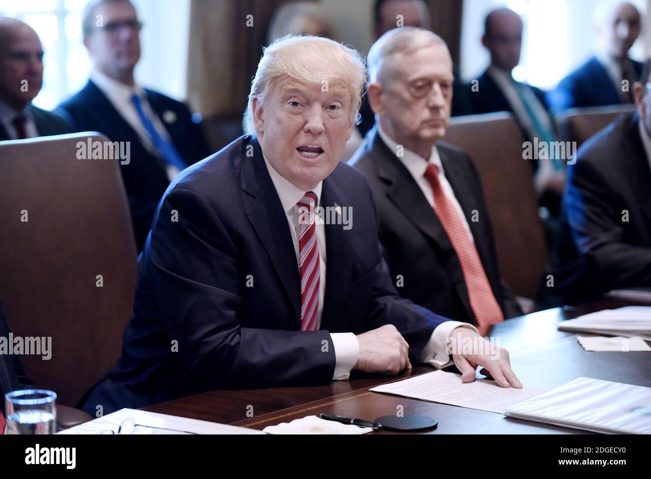 President Donald Trump speaks during a Cabinet meeting in the Cabinet ...