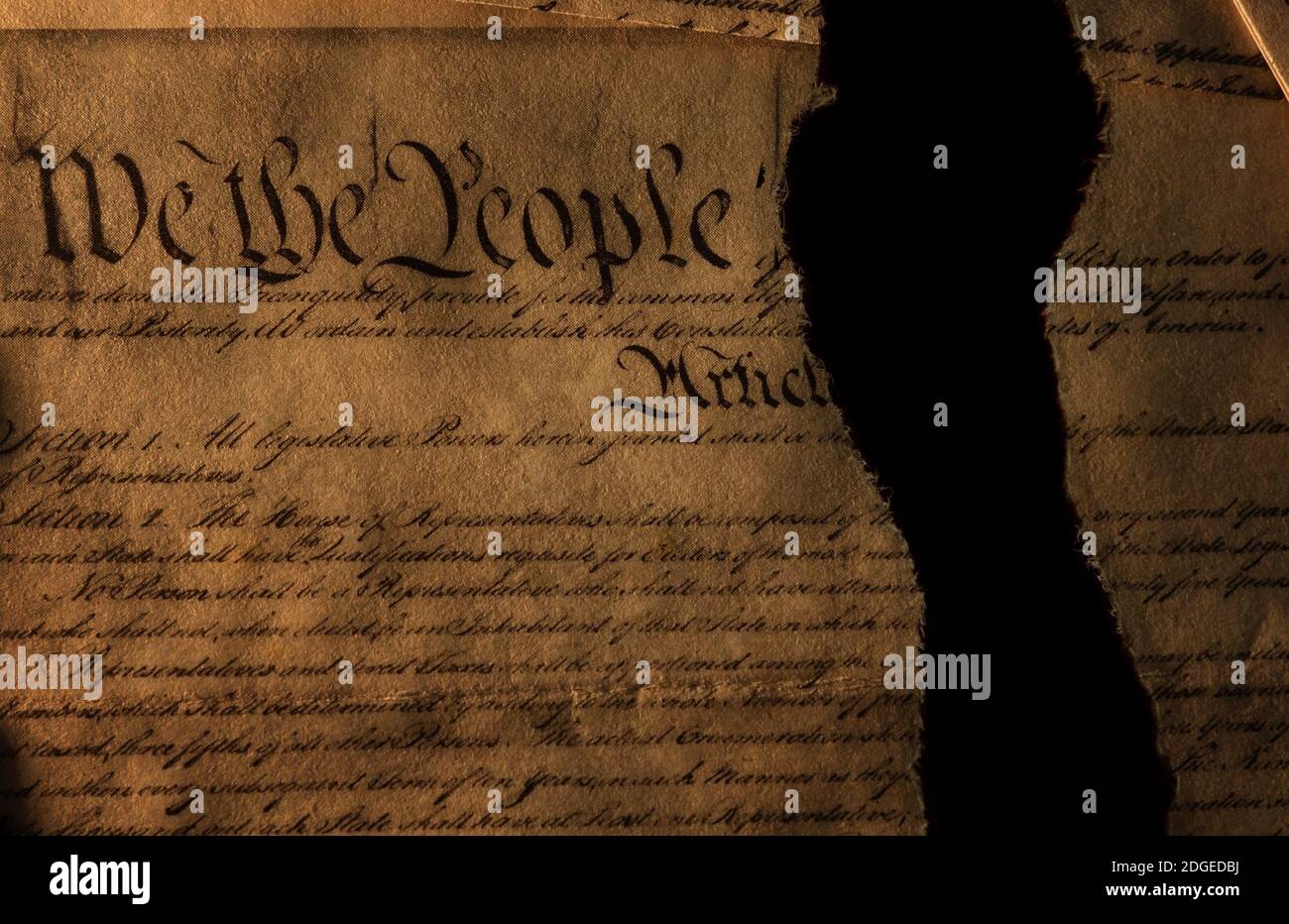 The US Constitution ripped in half Stock Photo