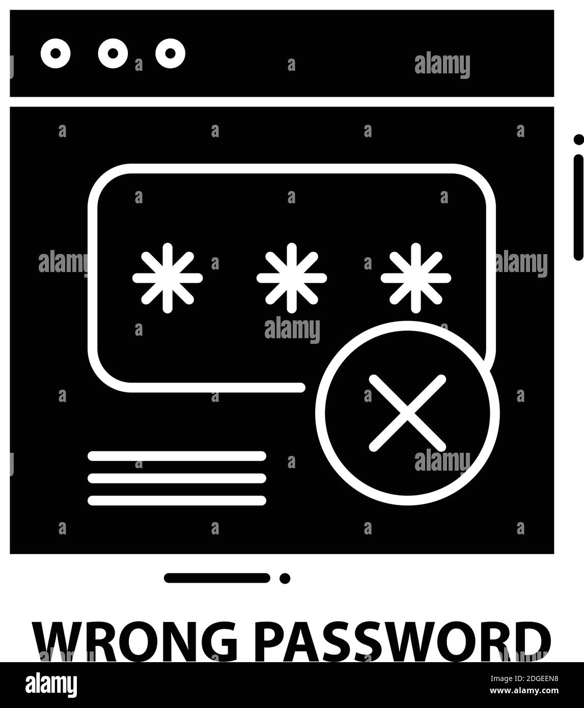 wrong password icon, black vector sign with editable strokes, concept illustration Stock Vector