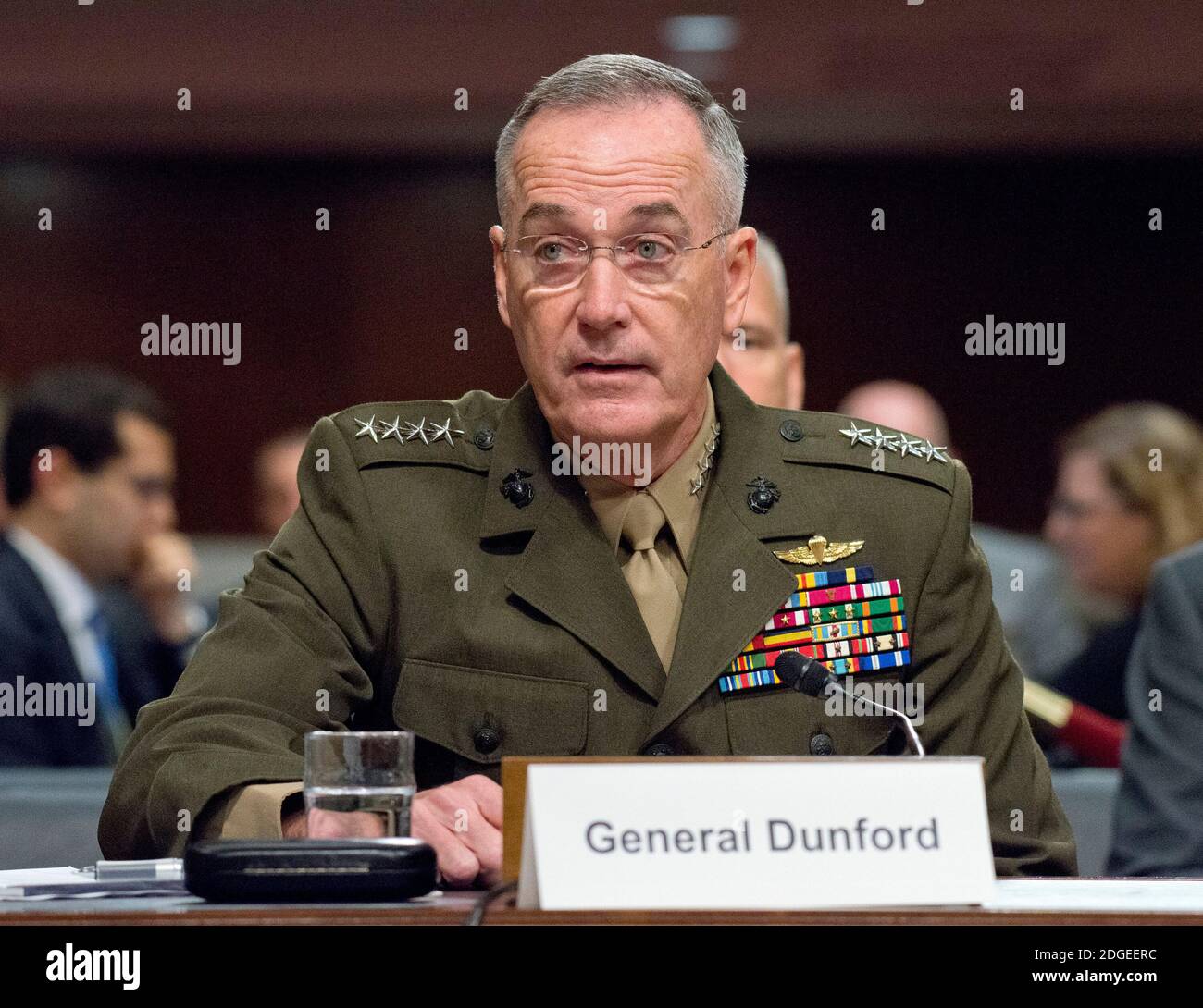 General Joseph F. Dunford, Jr., US Marine Corps, Chairman of the Joint Chiefs of Staff, gives testimony before the US Senate Committee on Armed Services on 'the Department of Defense budget posture in review of the Defense Authorization Request for Fiscal Year 2018 and the Future Years Defense Program' on Capitol Hill in Washington, DC on Tuesday, June 13, 2017.Photo by Ron Sachs / CNP/ABACAPRESS.COM Stock Photo
