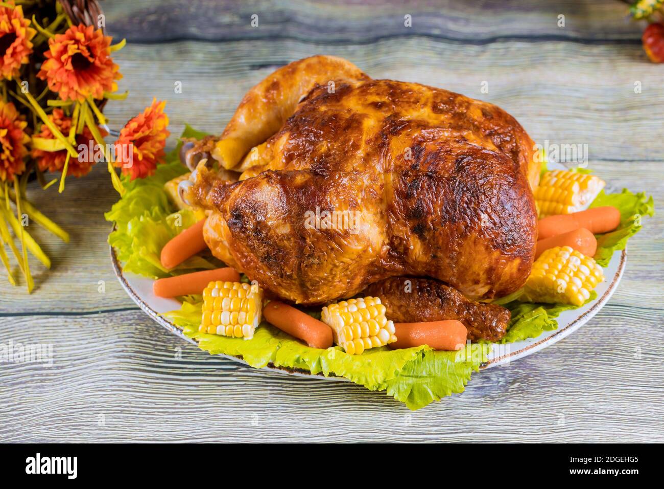 Turkey Chichen Homemade roasted turkey with other dishes .Thanksgiving Day Stock Photo ...