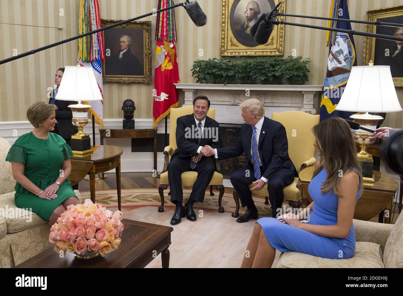 June 19, 2017 - President Donald Trump meets with Panama's President Juan  Carlos Varela in the Oval Office at the White House. Also seated are  President Juan Carlos Varela's Lorena Castillo and