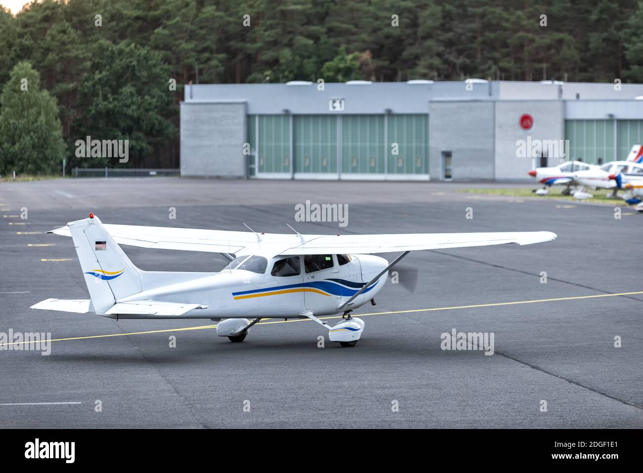 Small aircraft on an airfield Stock Photo