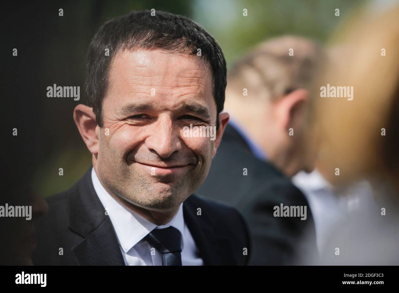 Benoit Hamon, candidate of the left-wing party 'Parti Socialiste' for presidential elections 2017 attends a Landaise race ( course landaise) in Aignan, France on April 17, 2017. Photo by Thibaud Moritz/ABACAPRESS.COM Stock Photo