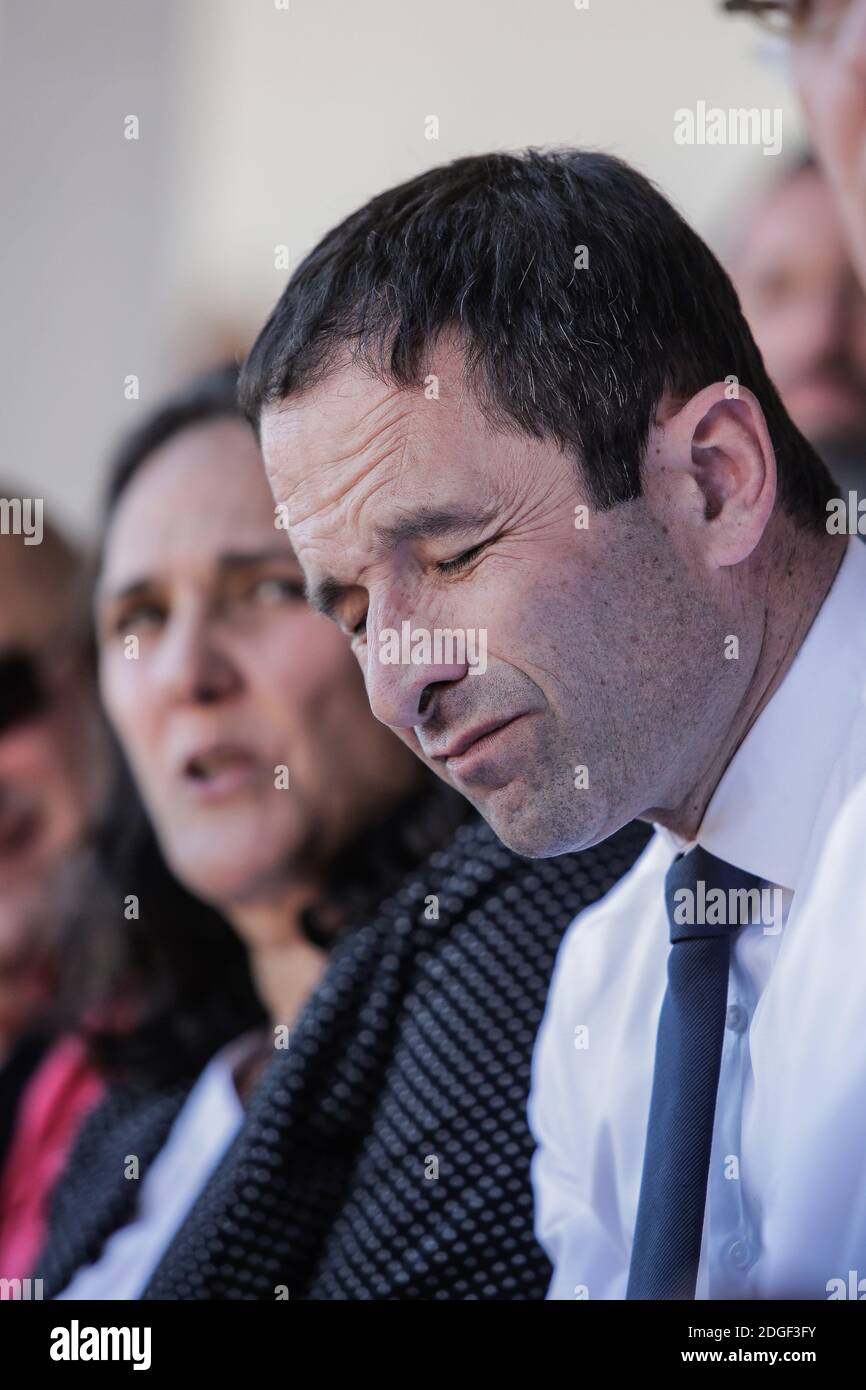 Benoit Hamon, candidate of the left-wing party 'Parti Socialiste' for presidential elections 2017 attends a Landaise race ( course landaise) in Aignan, France on April 17, 2017. Photo by Thibaud Moritz/ABACAPRESS.COM Stock Photo