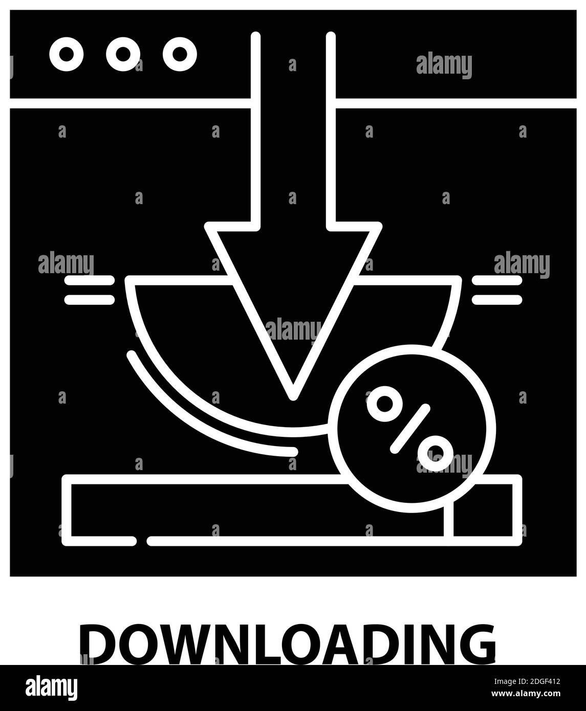 downloading icon, black vector sign with editable strokes, concept ...
