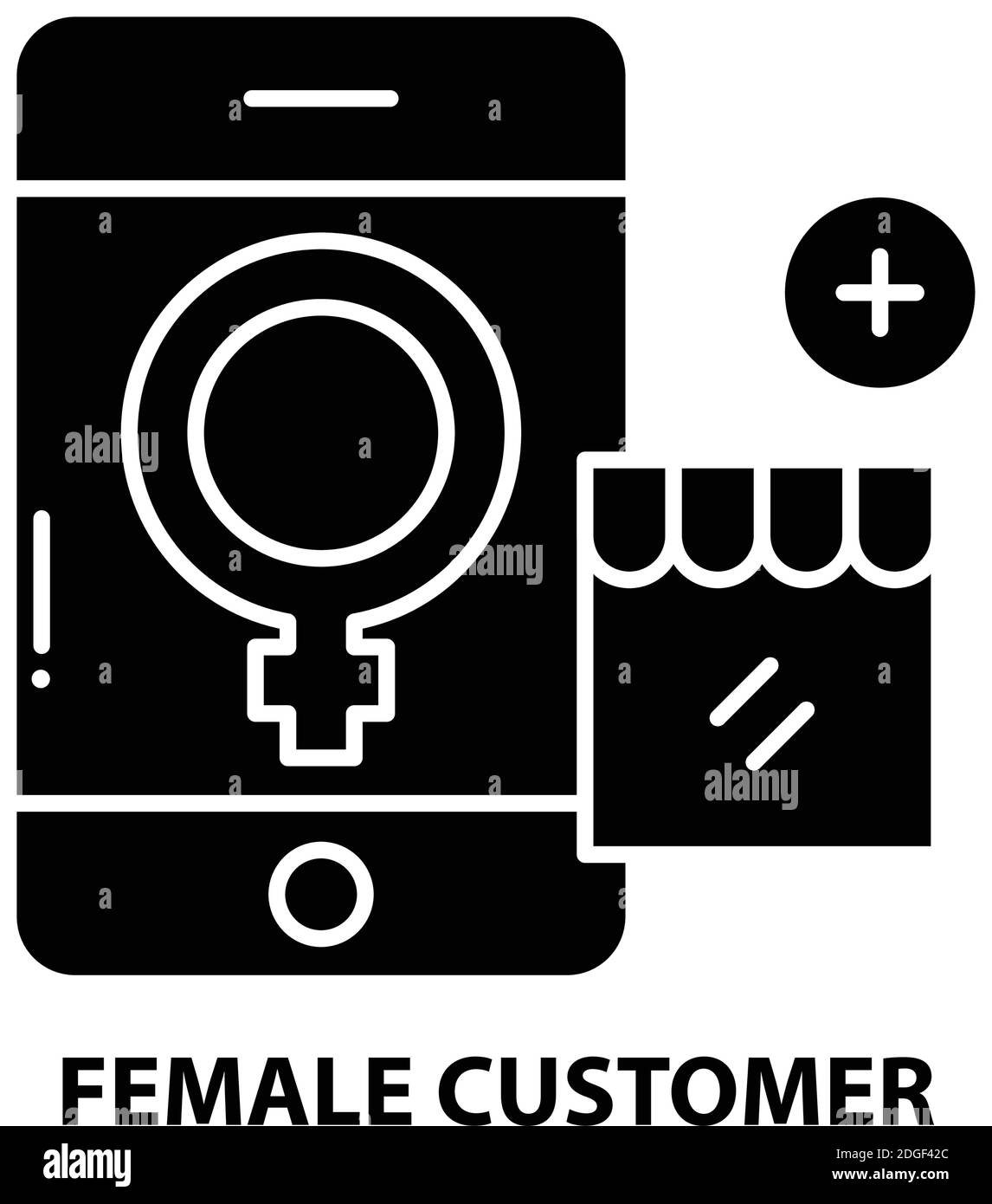 female customer symbol icon, black vector sign with editable strokes, concept illustration Stock Vector