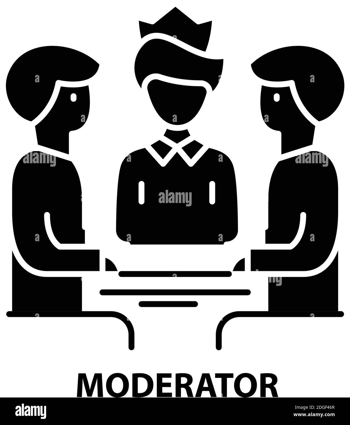 moderator icon, black vector sign with editable strokes, concept illustration Stock Vector