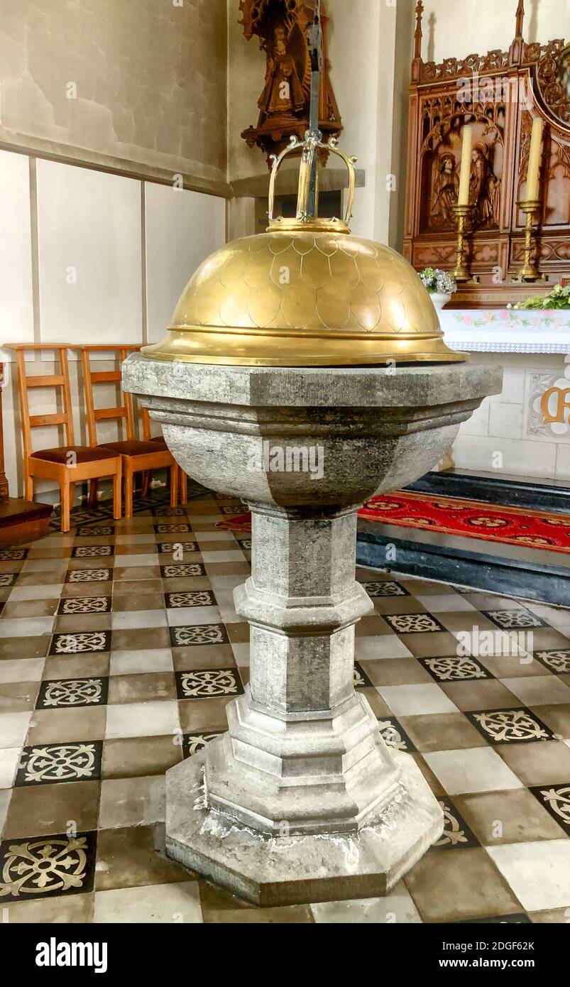 Baptism font in a church Stock Photo Alamy