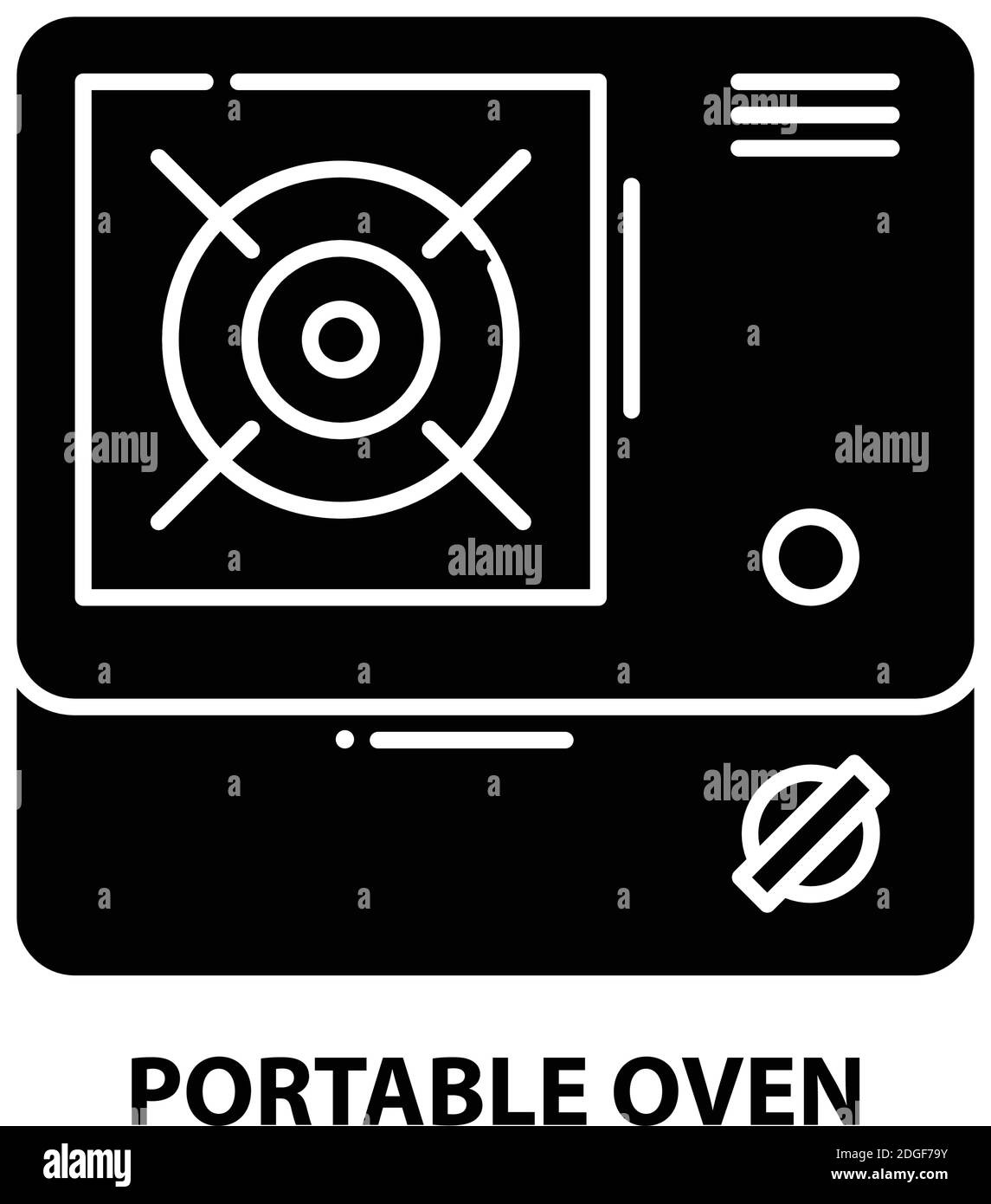 portable oven icon, black vector sign with editable strokes, concept illustration Stock Vector