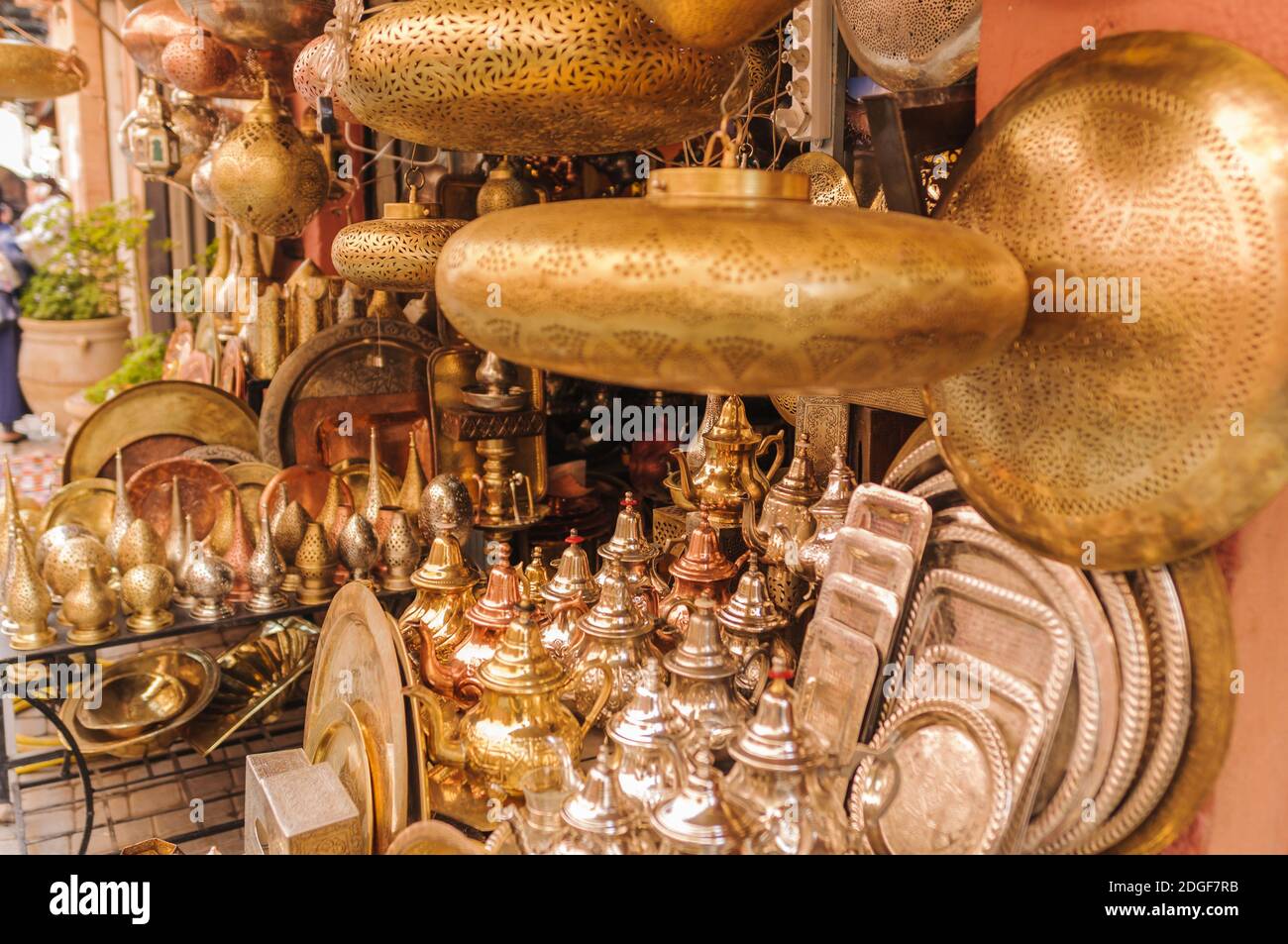 Background of oriental lampshades in a souk. Stock Photo