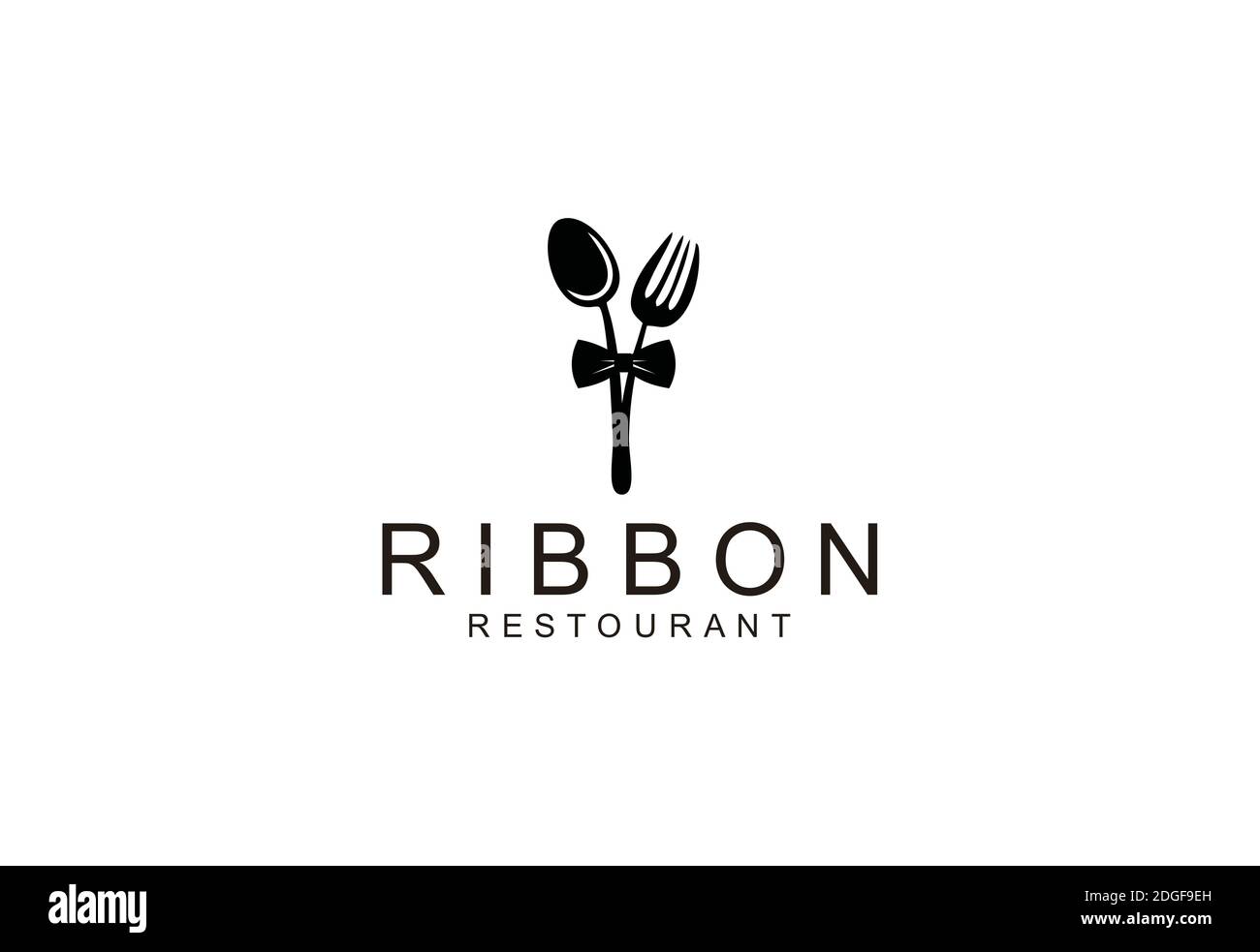creative inspiration logo fork spoon and ribbon restaurant Stock Vector