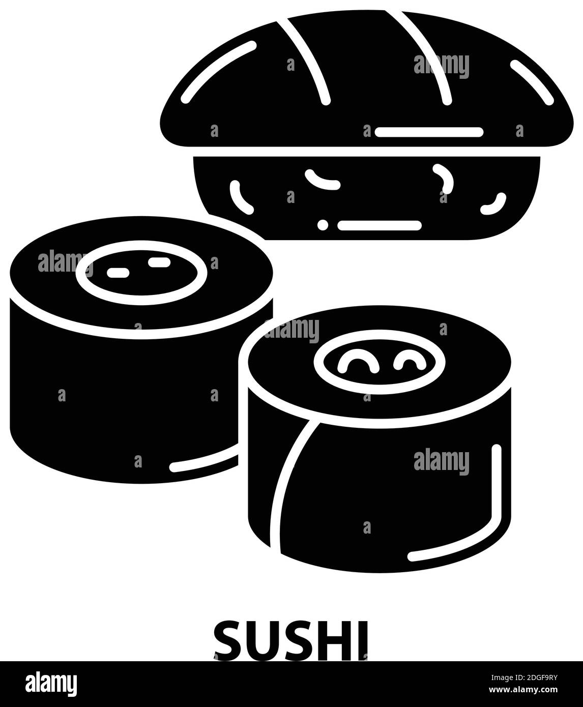 sushi icon, black vector sign with editable strokes, concept illustration Stock Vector