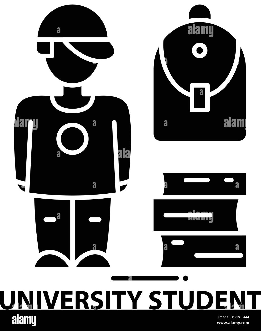 university student icon, black vector sign with editable strokes, concept illustration Stock Vector