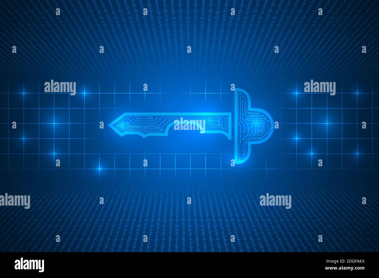 digital key with lines on binary code technology abstract background ...
