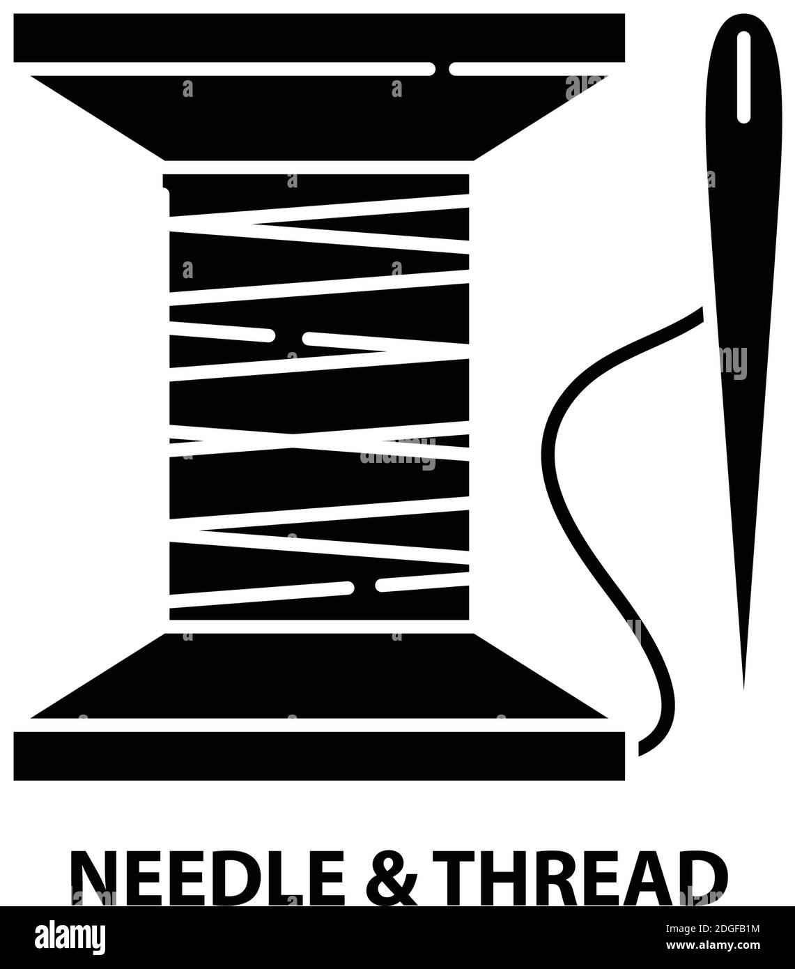 needle & thread icon, black vector sign with editable strokes, concept