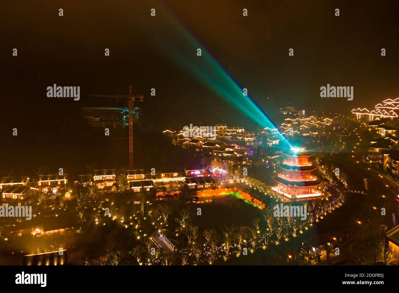 Aerial view of the light show in Gexian Mountain, which attracts many tourists in Qianshan county, Shangrao city, east China's Jiangxi province, 29 No Stock Photo