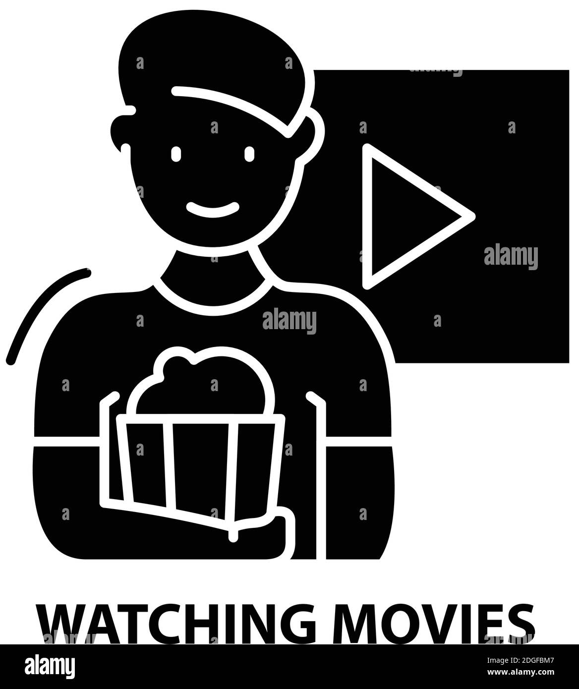 watching movies icon, black vector sign with editable strokes, concept illustration Stock Vector