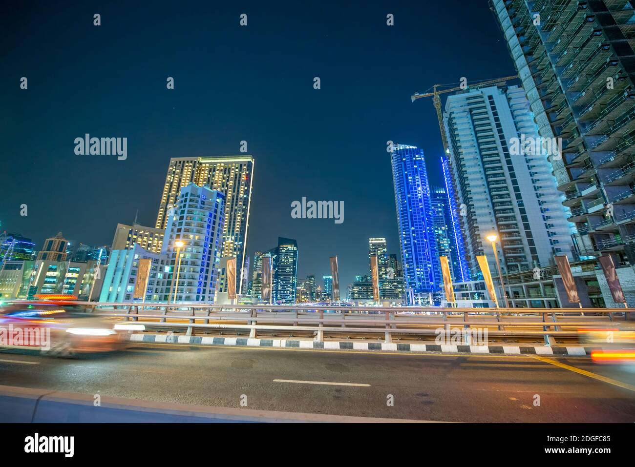 Dubai Marina night skyline from the bridge, United Arab Emirates Stock Photo