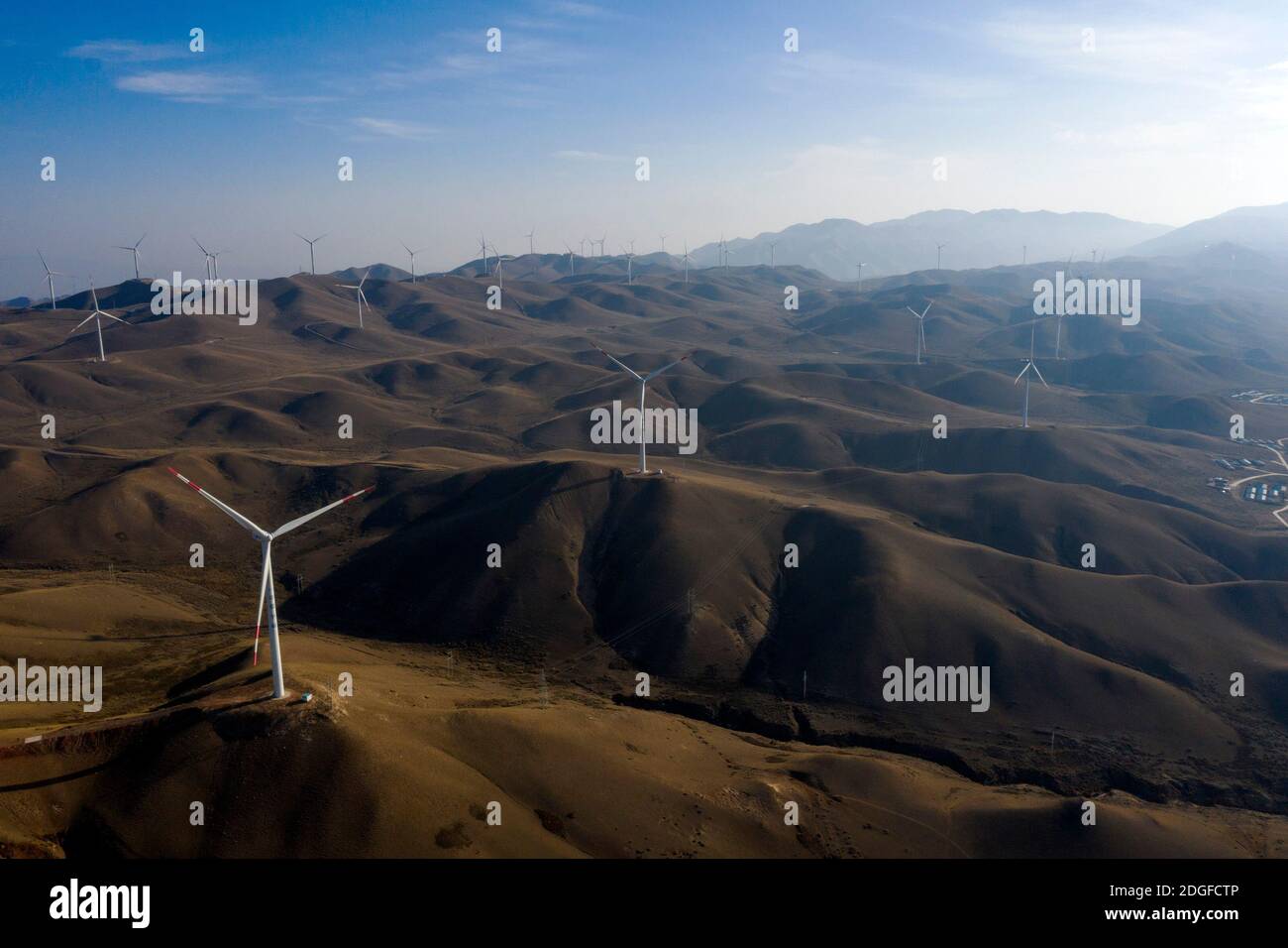 An aerial view of wind turbines of a millionsofkilowattlevel wind
