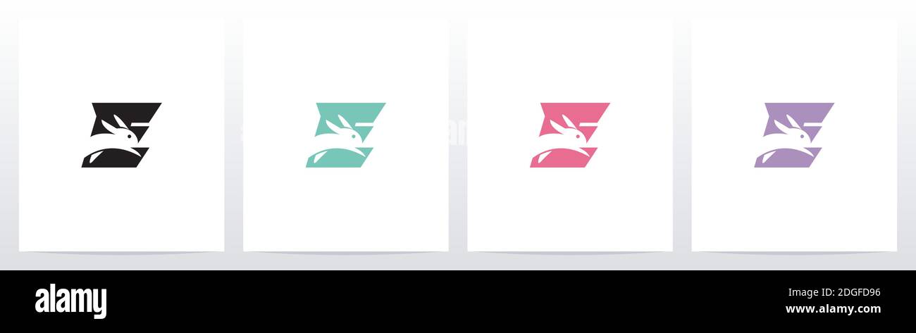 Rabbit Running On Letter Logo Design E Stock Vector