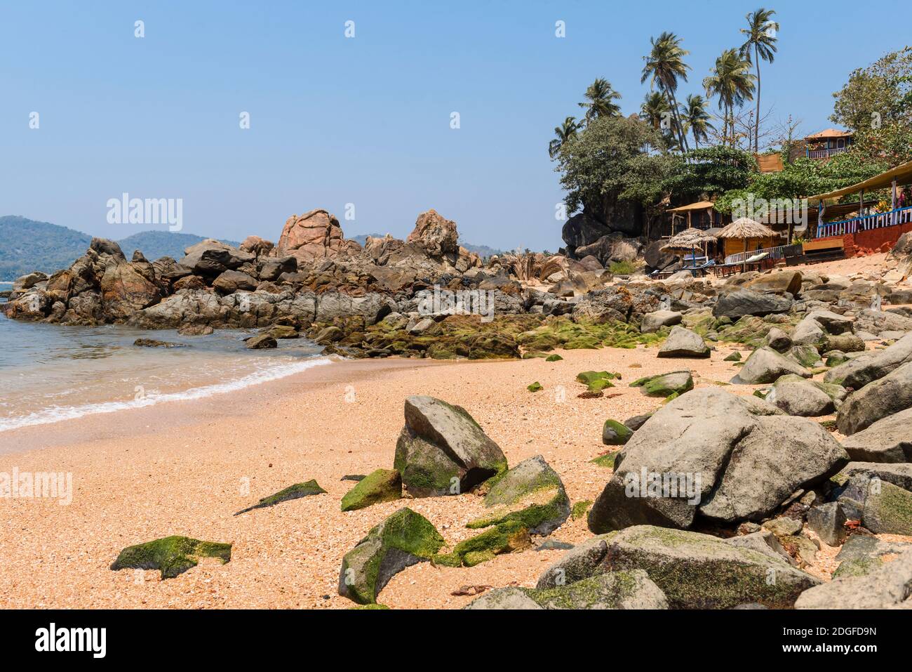 Bungalows for tourists on the bay in the Indian ocean in Goa, India Stock Photo
