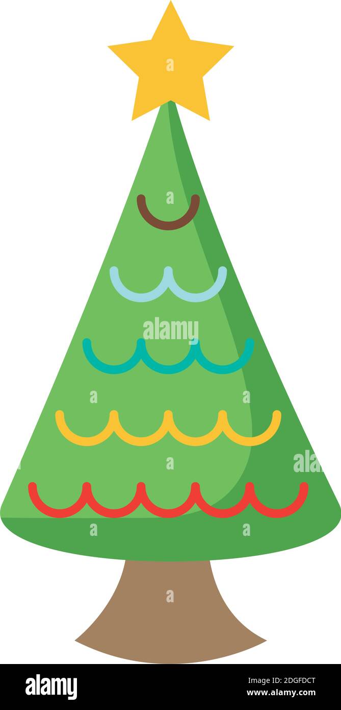 happy merry christmas pine tree with star flat style icon vector ...