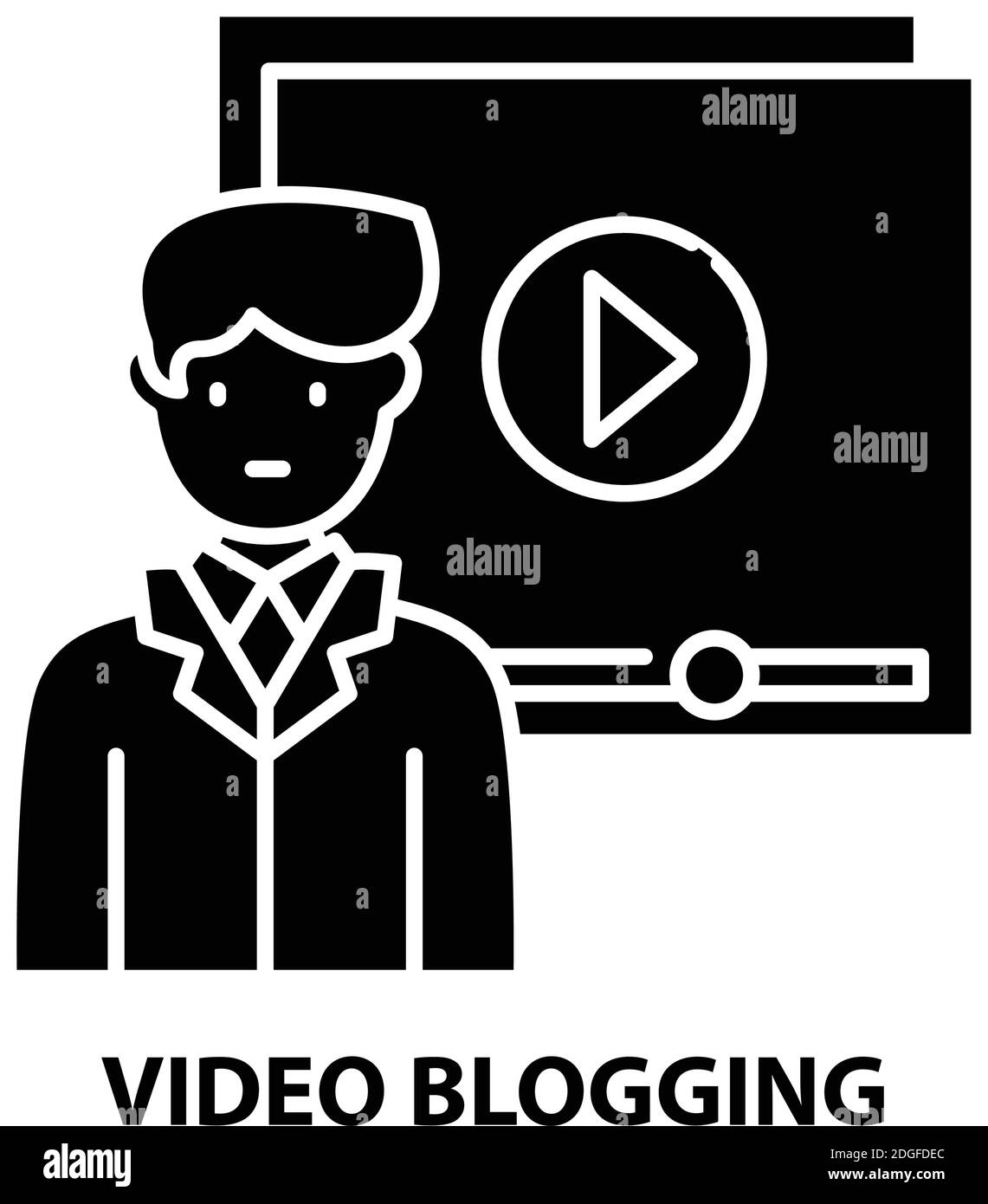 video blogging icon, black vector sign with editable strokes, concept illustration Stock Vector