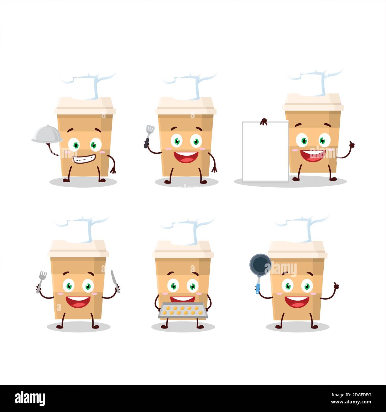 Cartoon character of new coffee cup with various chef emoticons. Vector ...
