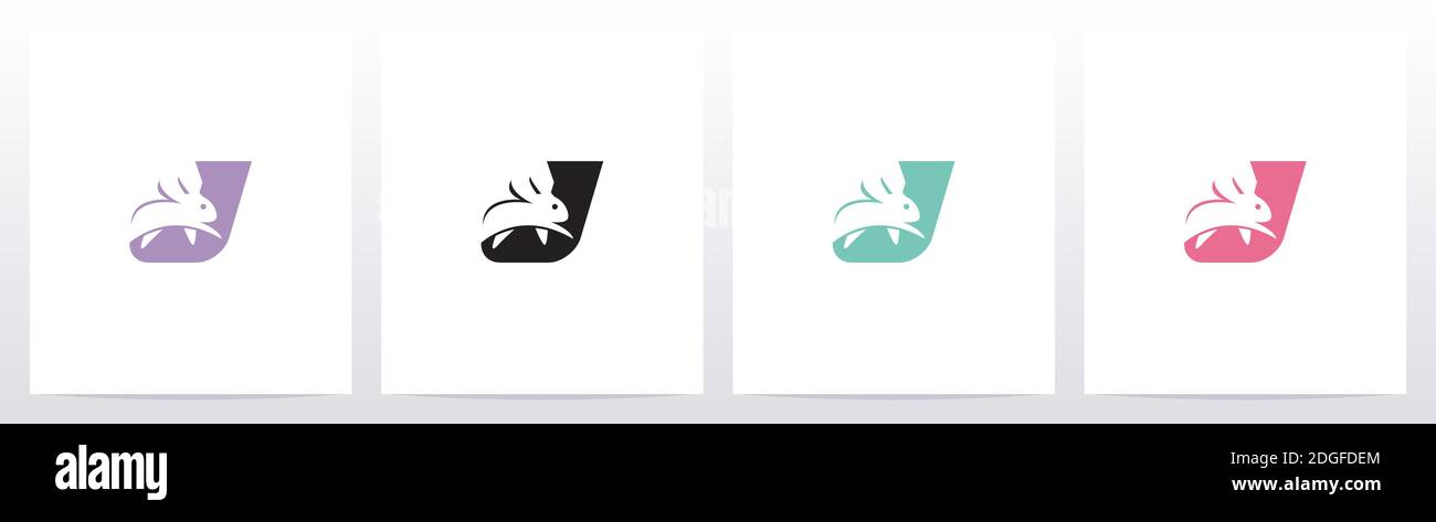 Rabbit Running On Letter Logo Design J Stock Vector