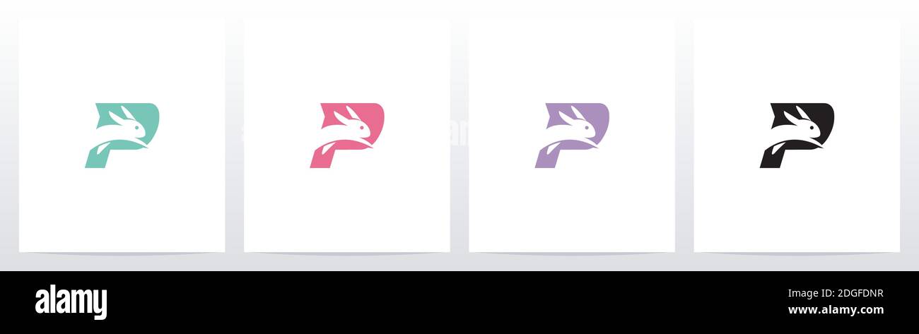 Rabbit Running On Letter Logo Design P Stock Vector