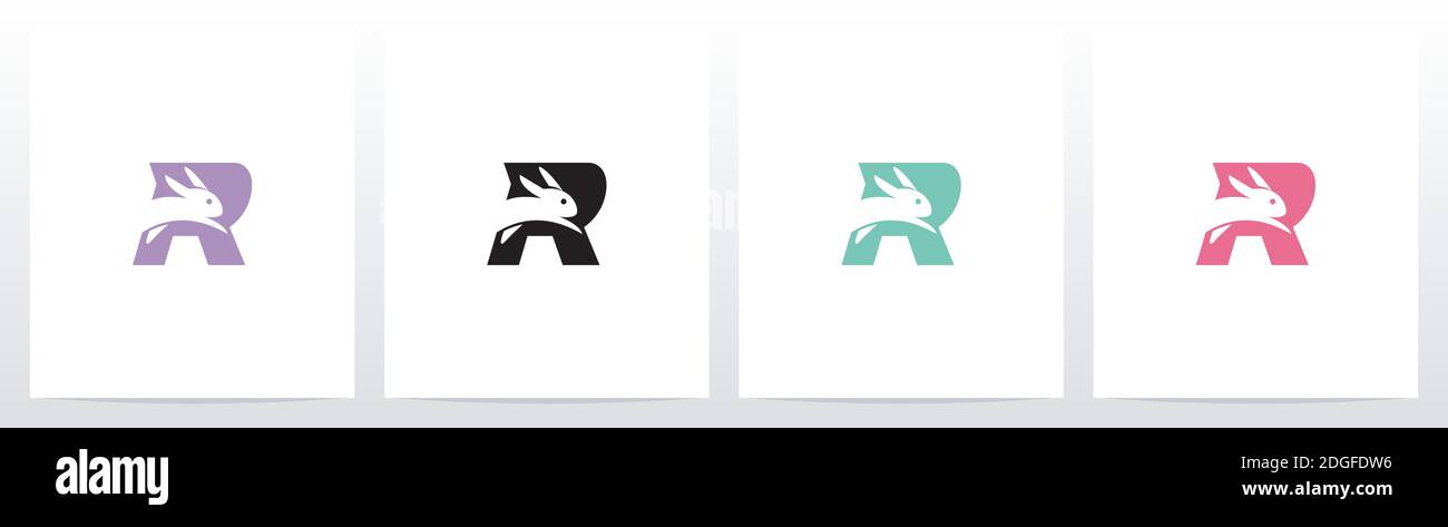 Rabbit Running On Letter Logo Design R Stock Vector