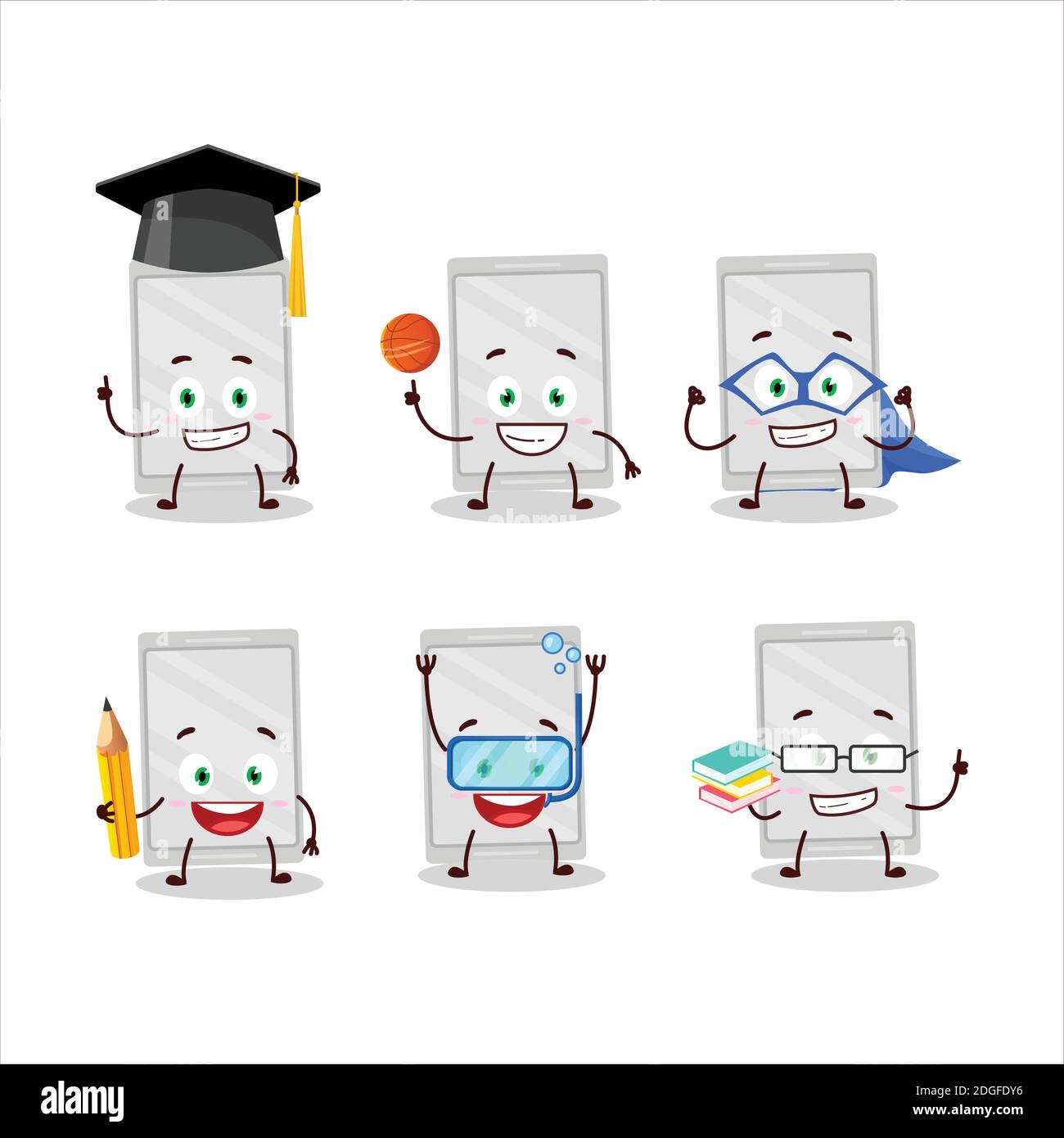 School student of plastic tray cartoon character with various ...