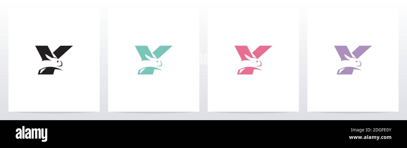 Rabbit Running On Letter Logo Design Y Stock Vector