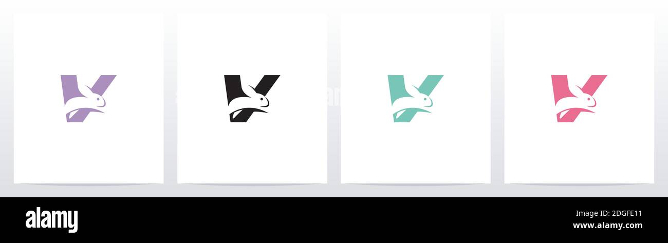 Rabbit Running On Letter Logo Design V Stock Vector