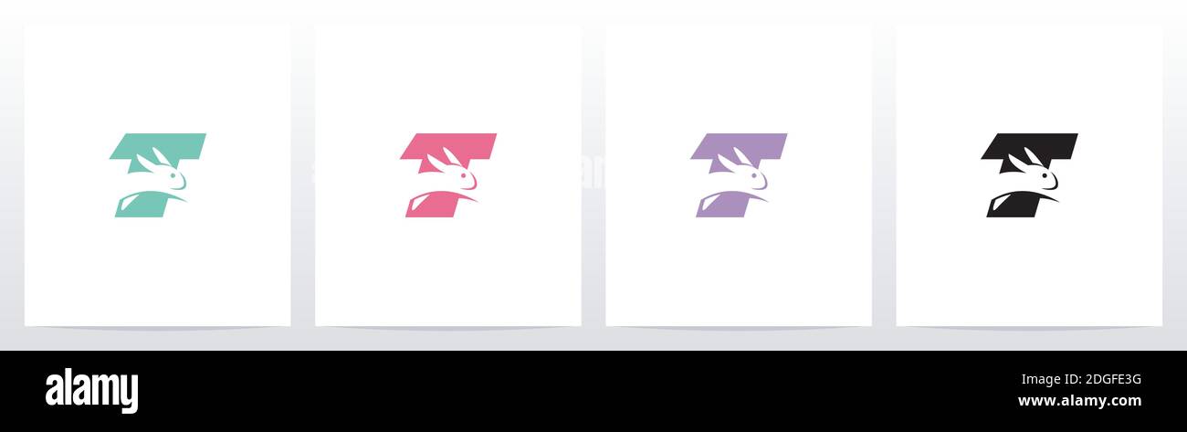 Rabbit Running On Letter Logo Design T Stock Vector