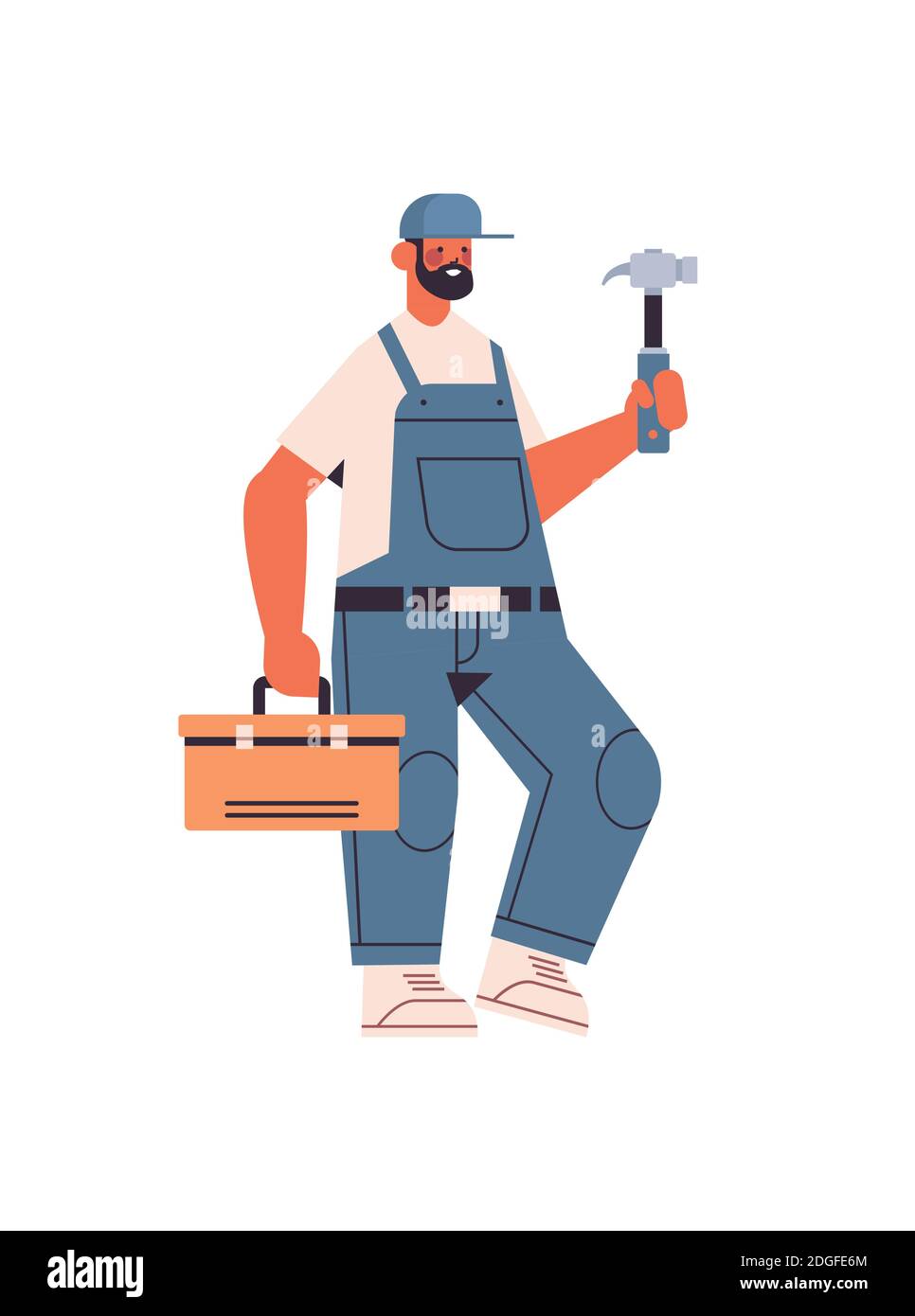 professional repairman in uniform holding hammer and toolbox home  maintenance repair service concept full length vertical isolated vector  illustration Stock Vector Image & Art - Alamy