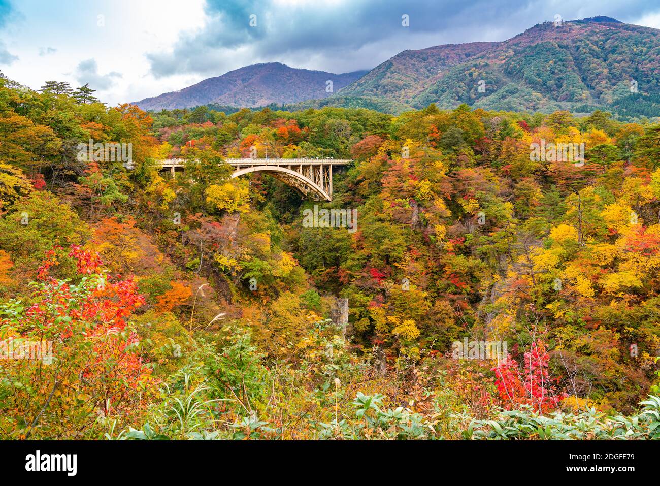 Beautiful autumn color of foliage at Naruko Gorge Stock Photo