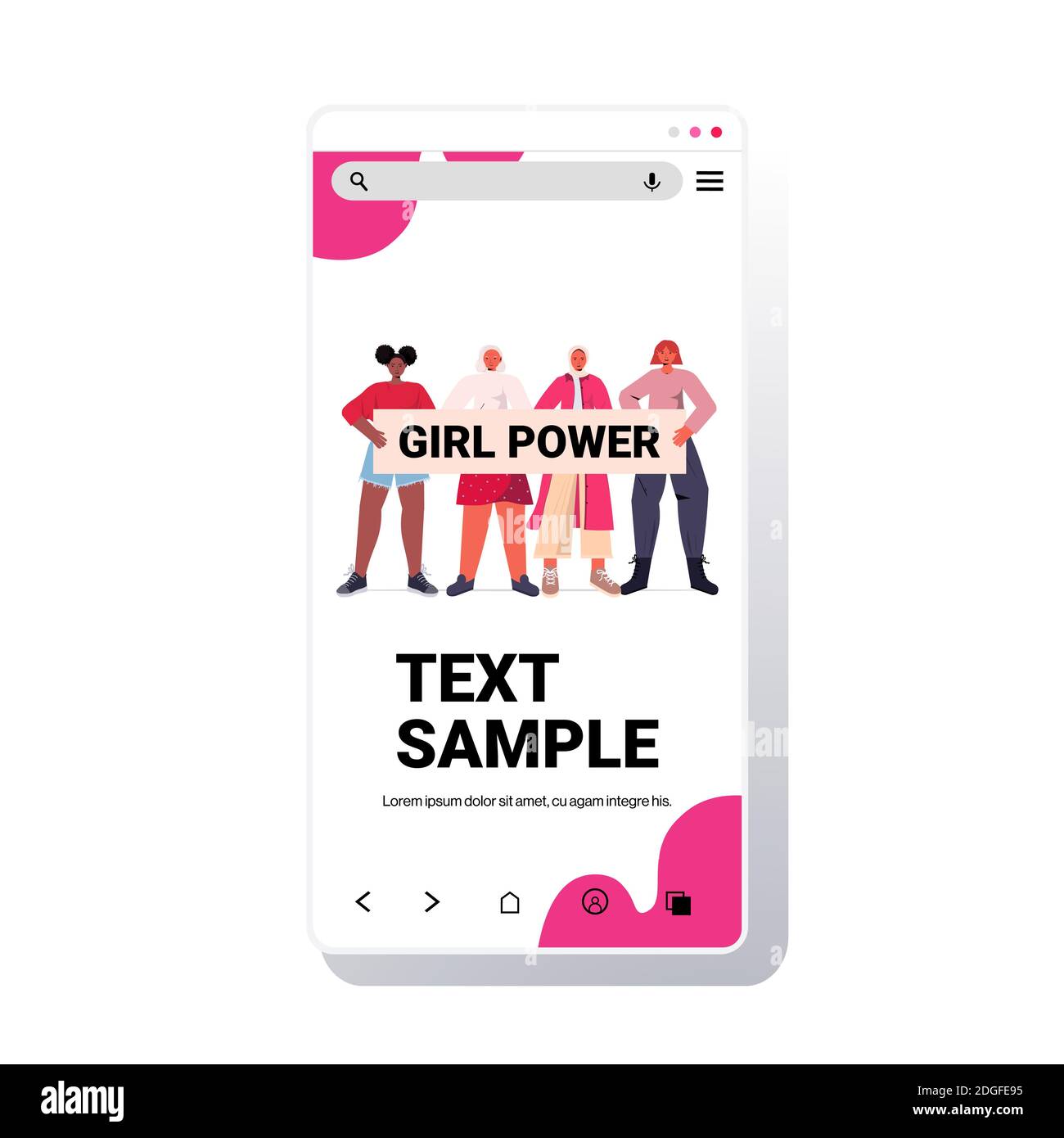 mix race girls activists holding poster female empowerment movement women power concept smartphone screen copy space vector illustration Stock Vector