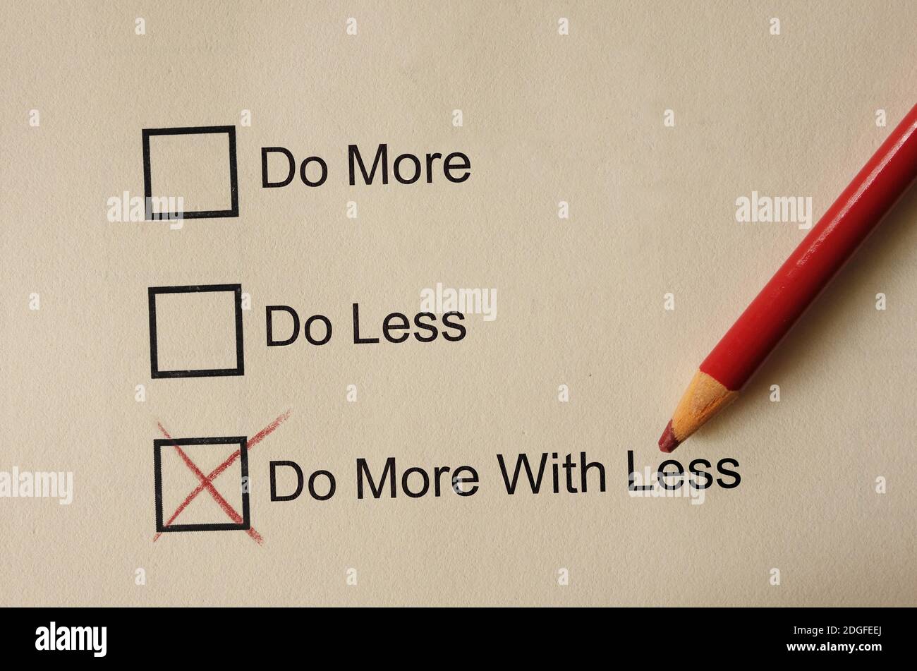 Do More With Less check boxes Stock Photo