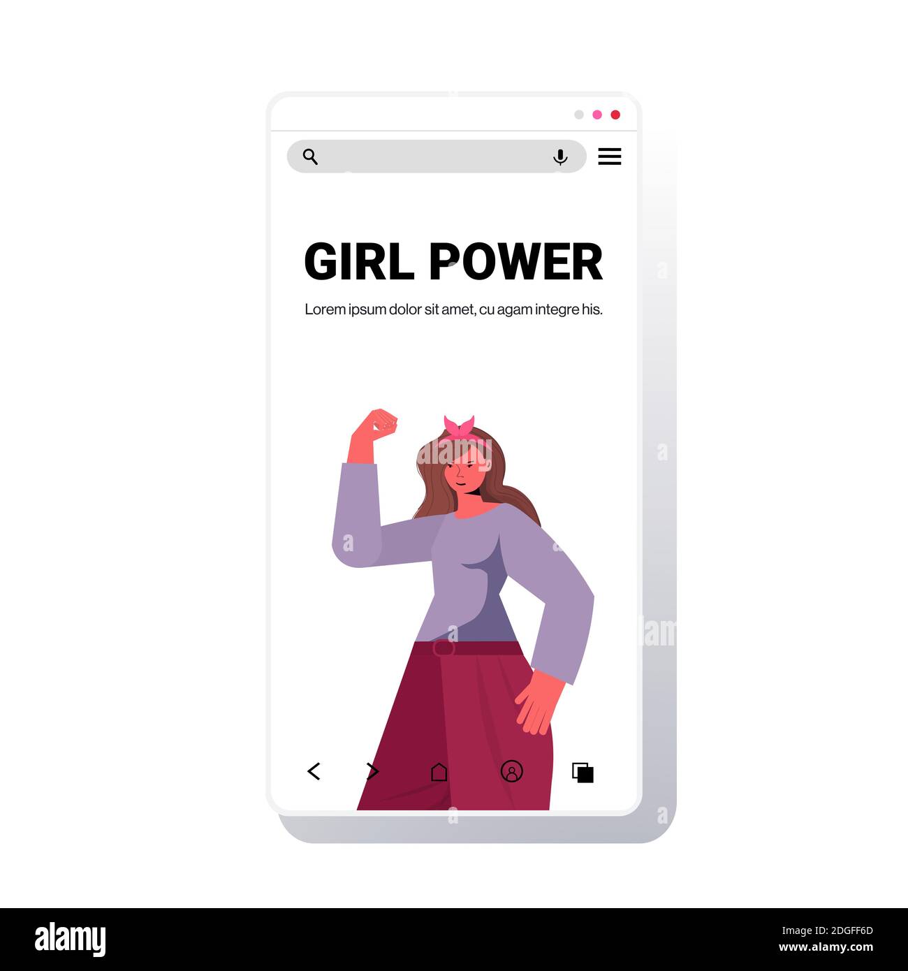 woman holding raised up hands female empowerment movement girl power union of feminists concept smartphone screen copy space portrait vector illustration Stock Vector