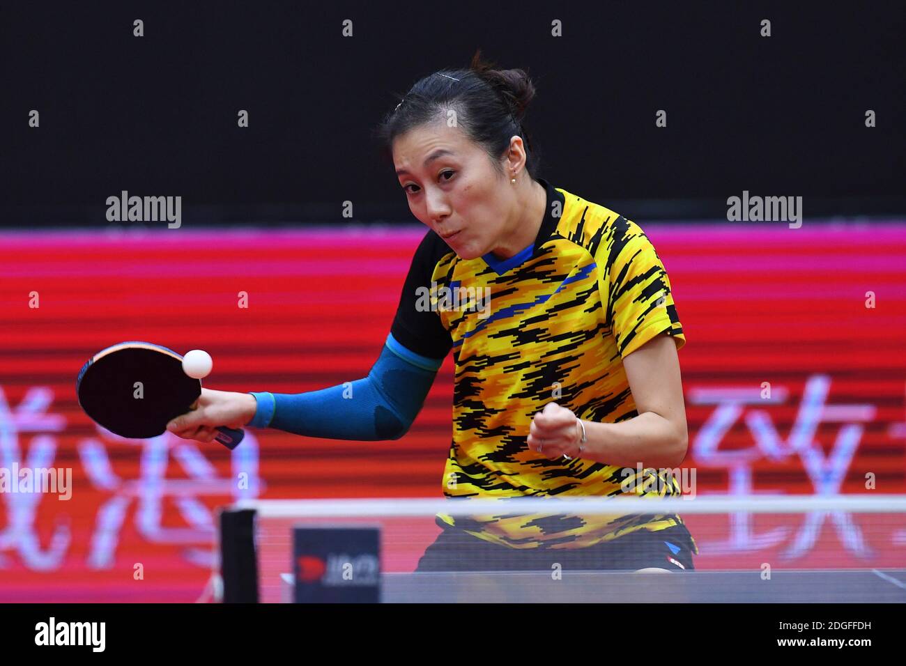 German table tennis player Han Ying plays against Japanese table tennis