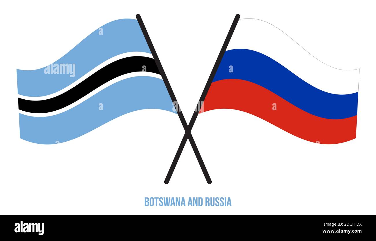 Botswana and Russia Flags Crossed And Waving Flat Style. Official ...