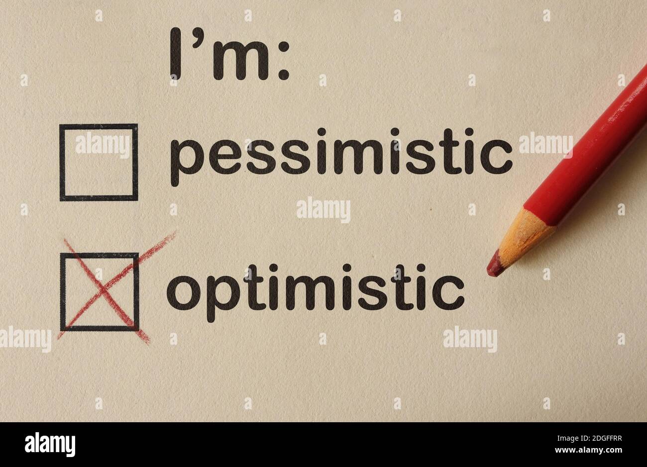 Optimistic or Pessimistic check box survey Stock Photo